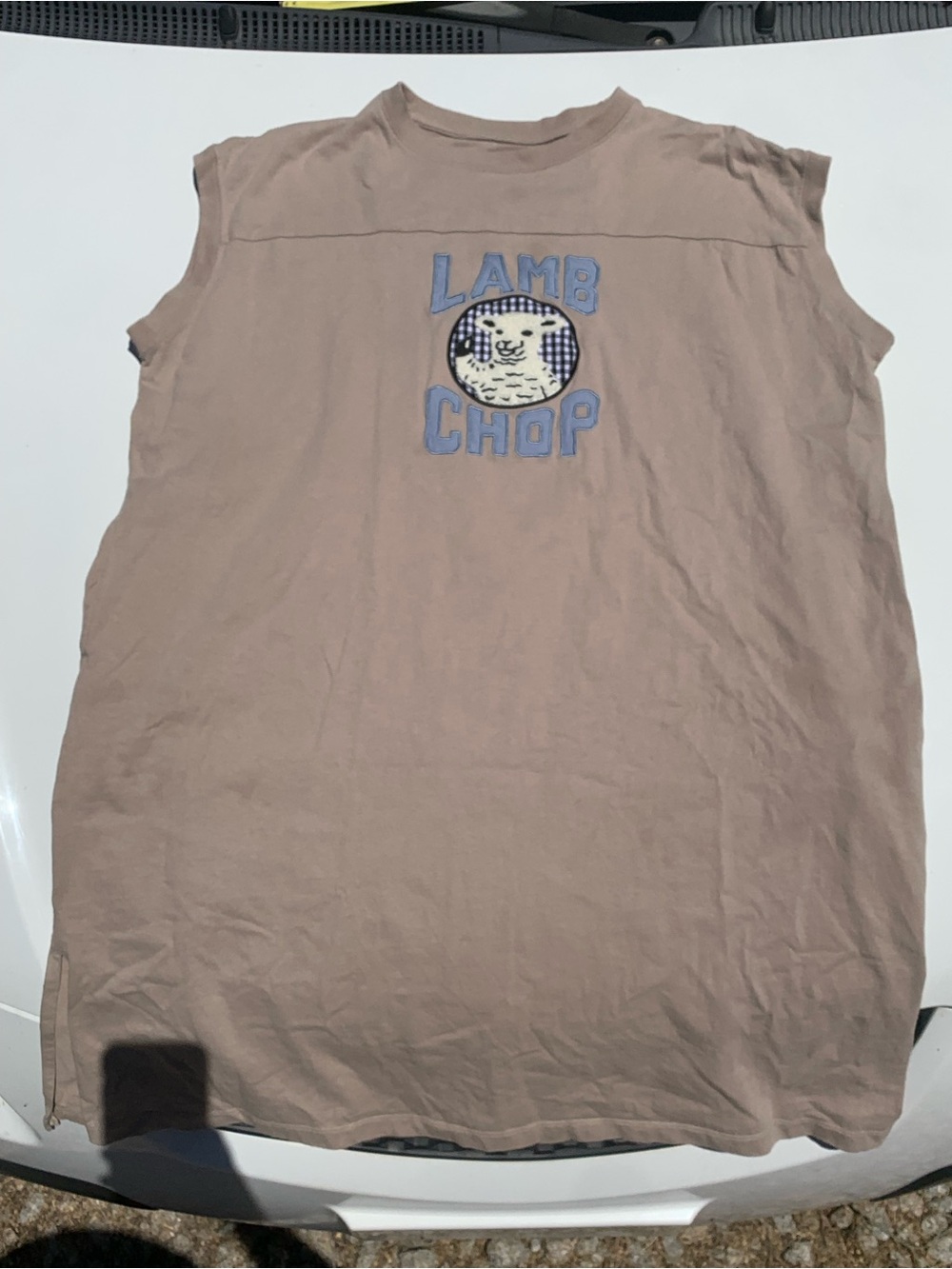 Lamb Chop Graphic Sleeveless Adult Top - Beige Extra Long Size Medium